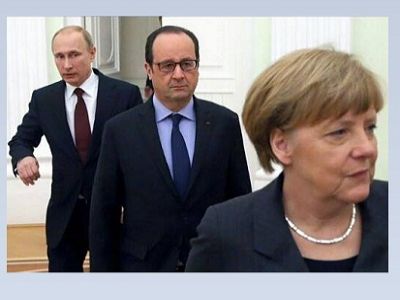 Путин, Олланд, Меркель. Фото: i.dailymail.co.uk