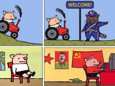 Комикс "Беглый поросенок Петр ностальгирует по Сталину на Западе". Источник - demotivation.me