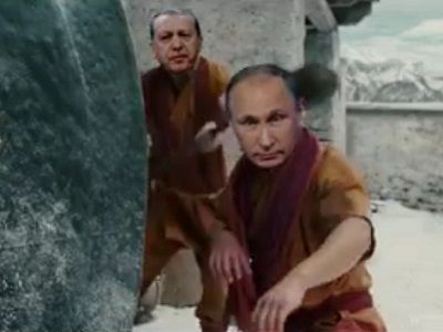 Удар в спину. Путин и Эрдоган в Шаолине - скрин сатирического видео https://www.facebook.com/gencosmantv