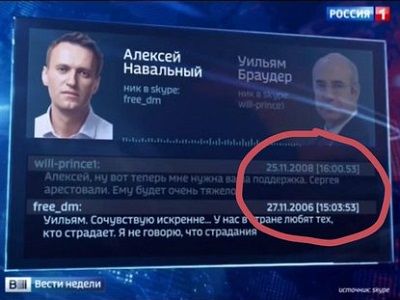 Навальный и Браудер - скрин программы Дм.Киселева от 10.4.16. Источник - navalny.com