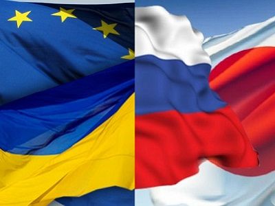 Флаги Украины, ЕС, РФ и Японии. Фото: ourspain.ru, eastrussia.ru