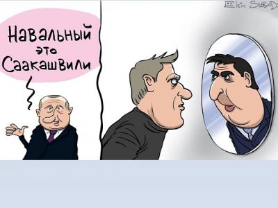Навальный, Саакашвили и Путин (по итогам пресс-конференции Путина). Карикатура: С. Елкин, facebook.com/sergey.elkin1