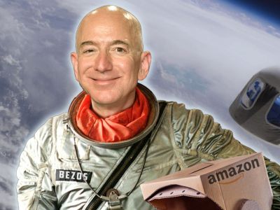 Джефф Безос и космонавтика. Фотоколлаж: marketwatch.com Джефф Безос и космонавтика. Фотоколлаж: marketwatch.com