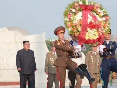 Ким Чен Ын на церемонии в честь 68-й годовщины окончания Корейской войны. Фото: t.me/golovnin_tokyo