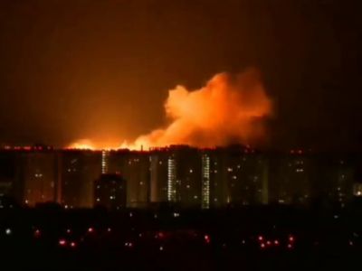 Взрыв в Броварах под Киевом, ночь с 28.02 на 1.03.22. Скрин видео: t.me/uniannet