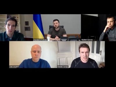 Первое интервью Зеленского российским журналистам после начала войны. Фото: Meduza / YouTube