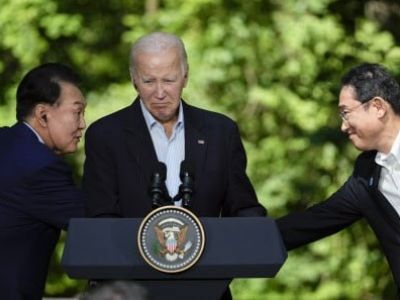 Президенты Южной Кореи и США Юн Сок Ёль и Байден, премьер Японии Фумио Кисида. Фото: t.me/golovnin_tokyo